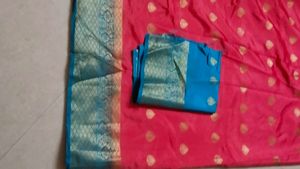 Vibrant Pink Silk Saree with Blue Border