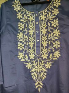 pinterest Blue Cotton embroidery Kurta