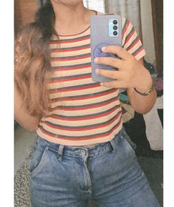 Retro Striped Tee with Denim