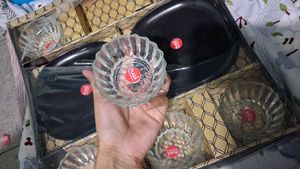 Plaza Glass Bowls and Black Plates Set