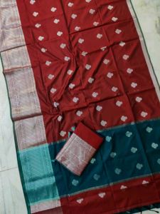 Elegant Maroon &amp; Silver Soft Silk Saree