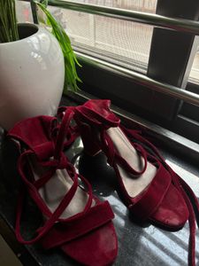 Chic Red Suede Lace-Up Heels