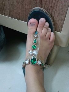 Embellished Emerald Green Flat Sandals