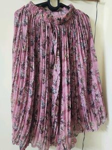 Pleated Floral Print Midi Skirt