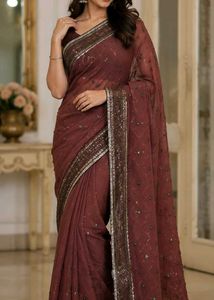Elegant Maroon Sequined Saree
