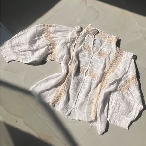 Boho White Lace Trim Blouse