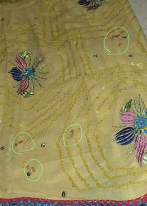 Elegant Yellow Embroidered Saree With Mirror work.
