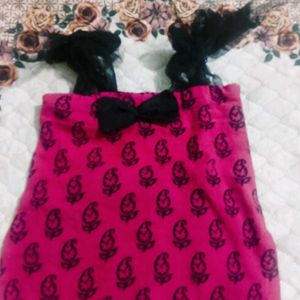 Cute Pink &amp; Black Print Top &amp; Pants Set