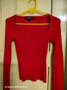 Red Shimmer ribbed Top