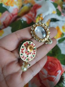 Polki Kundan Pearl Drop Earrings