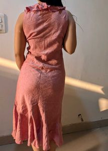 Ruffled Neck Pink Dress