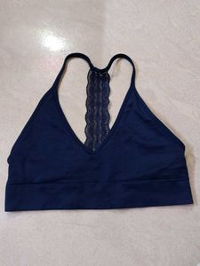 Navy Blue Bra with Lace Detail