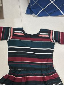 Striped Short Sleeve A-Line Dress
