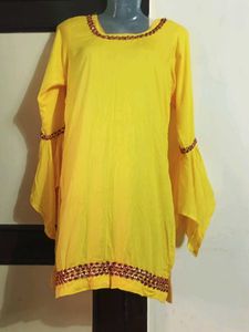 Yellow Embellished Neckline Top