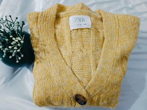 New Zara Yellow Chunky Knit Cardigan Sweater.