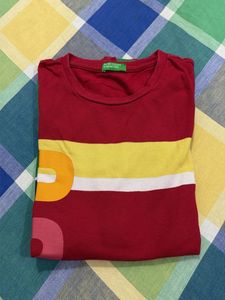 Benetton Red & Yellow Striped T-Shirt