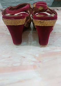 Bridal Heels Embellished Wedges - Maroon &amp; Gold