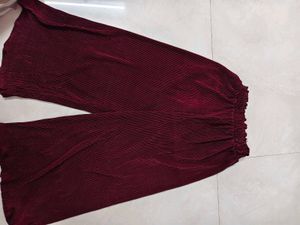 Maroon Pleated Jumpsuit with Cold Shoulder