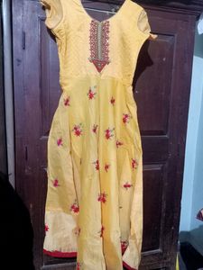 Yellow Embroidery Real Mirrors Work Anarkali Gown