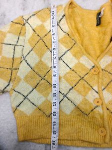 H&amp;M Yellow Argyle Cropped Cardigan