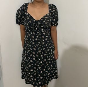 Black Floral Puff Sleeve Dress