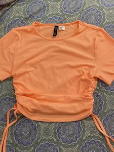 H&M Trendy Ruched Orange Crop Top