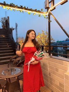 Red tie up A line dress