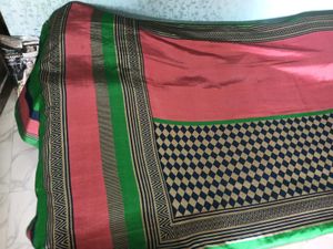 GentlyUsed CottonSilk Saree-RustBlackGreenStripes