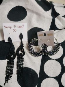 Elegant Black Dangle Earrings and bluish earings