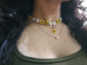 Sunflower Beaded Wire Necklace