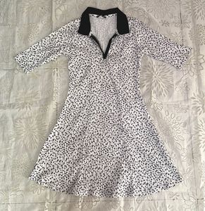 White Floral Pleated Collared Dress