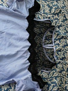 Blue Striped Cold Shoulder Top