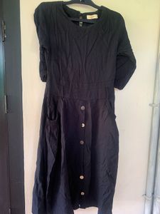 Classic Black Button-Up Midi Dress