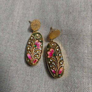 Tanjore earrings on semi precious stone