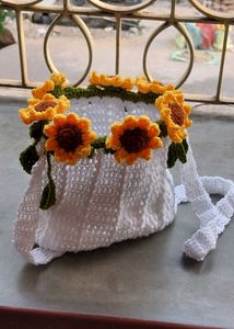 crochet sunflower bouquet bag