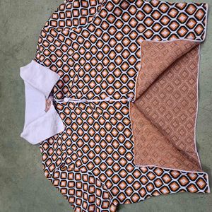 Retro Geometric Print Button-Up Top
