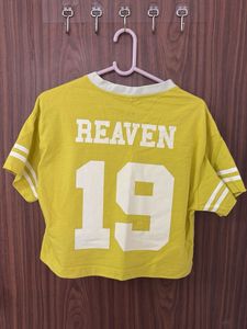 Yellow Cropped T-Shirt with Number 19