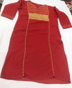 Red Embroidered Kurta