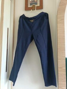 Elegant Navy Blue Trousers with Gold Buckle