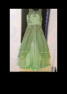 bust 38 Elegant Green Embroidered Gown