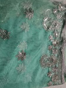 Y2K Teal saree with Silver Embellishments