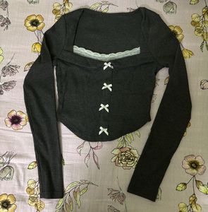 Lulu and SkyChic Grey Square Neck Ribbed Top