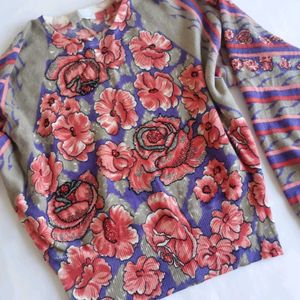 Vintage Floral Print Knit Sweater with sequins ✨️
