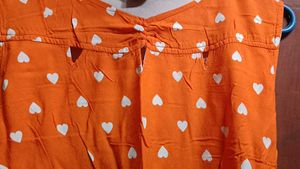 Orange Heart Print Sleeveless Dress