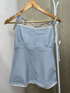 Blue Striped Tie-Strap Top
