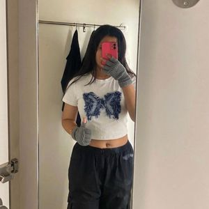 Butterfly Denim Patch Crop top!