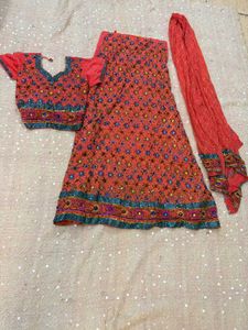 y2k Coral Lehenga Choli Set