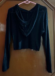 Black Cropped Hoodie Top
