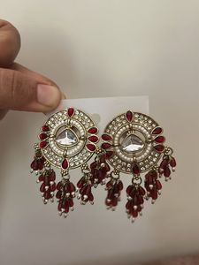 Exquisite Red &amp; Gold Round Drop Earrings