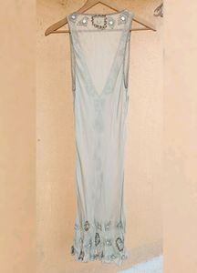 Sheer Flapper Beaded Beige Dress